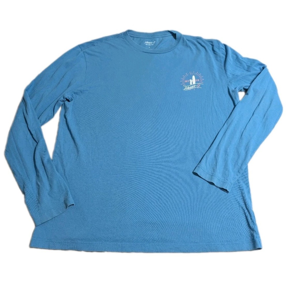Johnnie-O Mens L Blue West Coast Prep Long Sleeve Surf Graphic T-Shirt